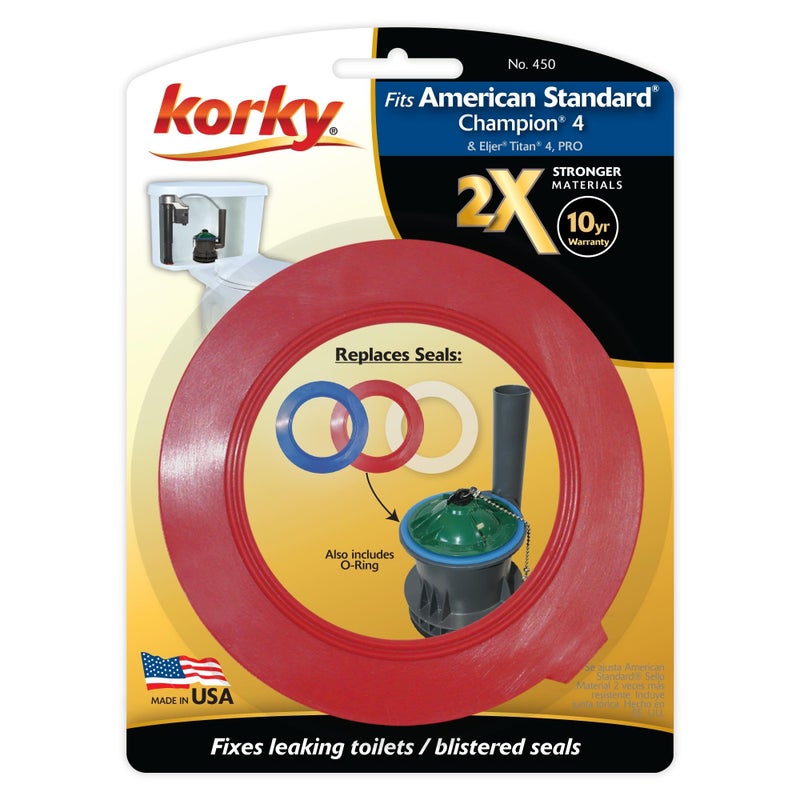 Korky 2X Long Life Toilet Flush Valve Seal Fits American Standard Champion 4 and Eljer Titan 4 - Fixes Leaking Flush Valves and Hard to Flush Toilets, 450BP - Image 4